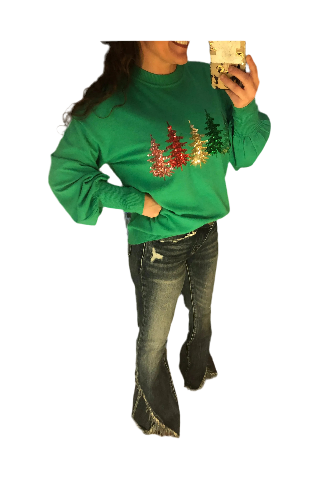 Vine & Love Green Soft Sequined Christmas Tree Sweater