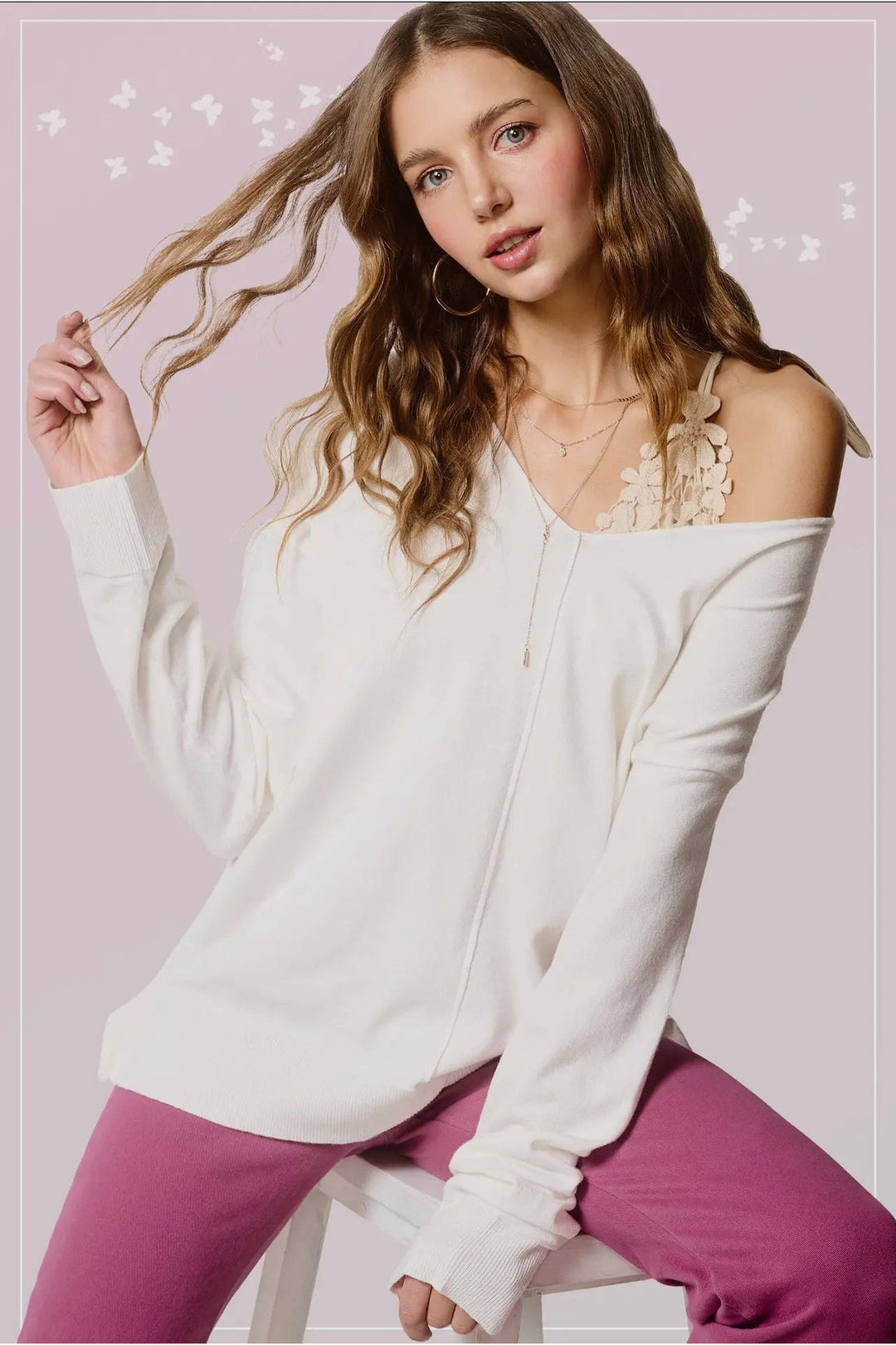 La Miel V-neck Soft Stretchy Long Sleeve Knit Sweater Top