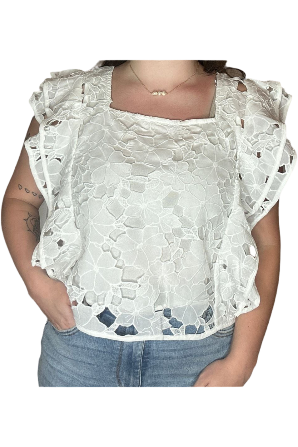 Entro Off White Lace Square Neck Top