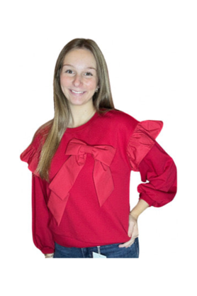 Entro Red Long Sleeve Bow Top