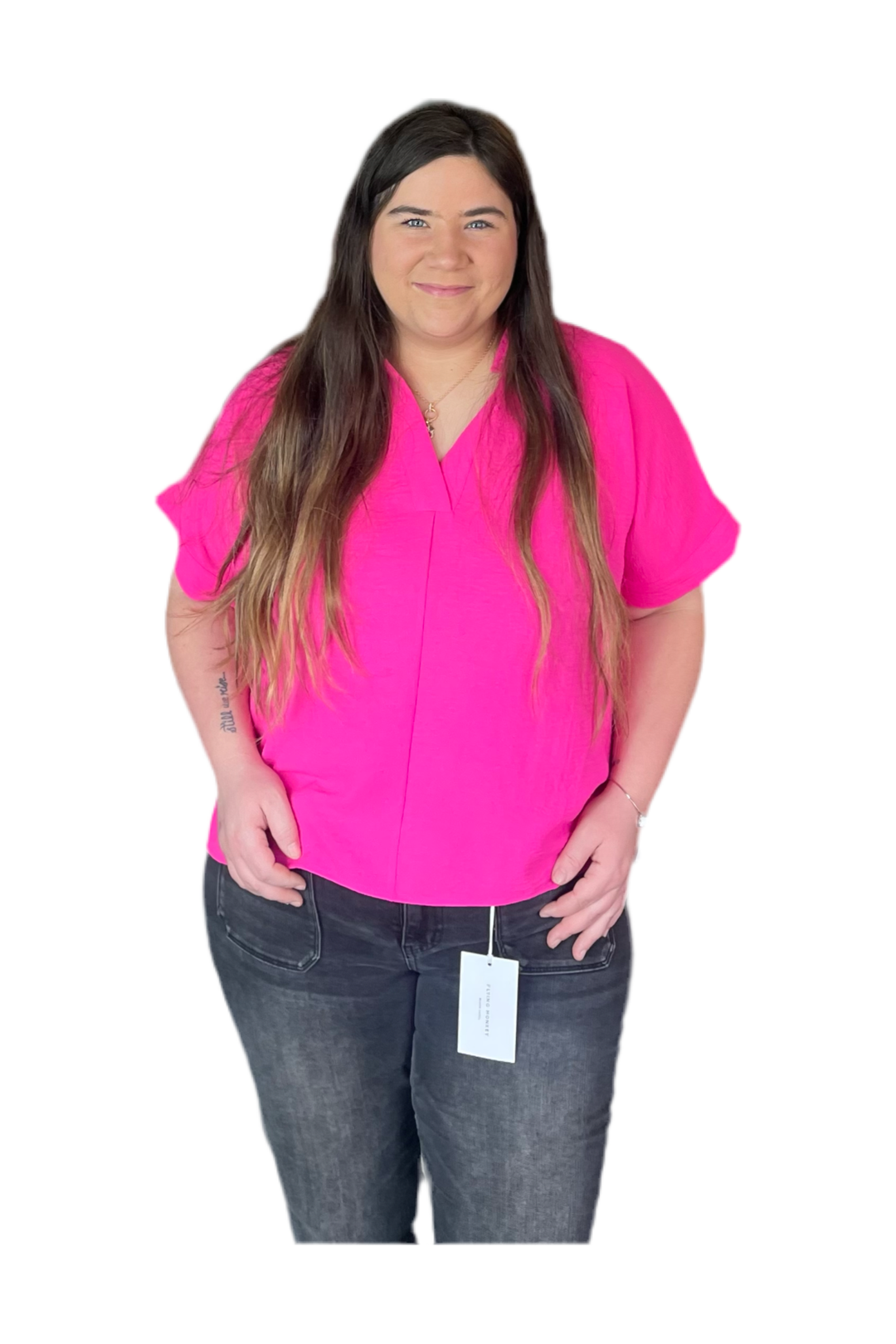 Jodifl Hot Pink or Sky Blue V-neck Cap Sleeve Boxy Top