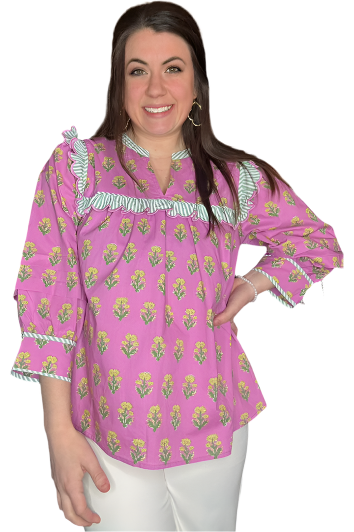 Entro Pink\Purple Patterned 3/4 Length Sleeve Top