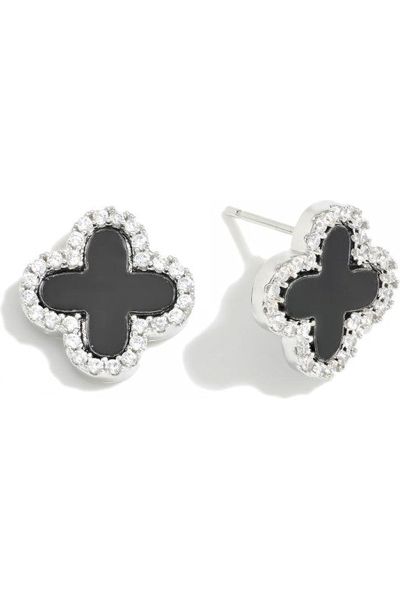 Clover Earrings w/ Studded Rhinestone Border