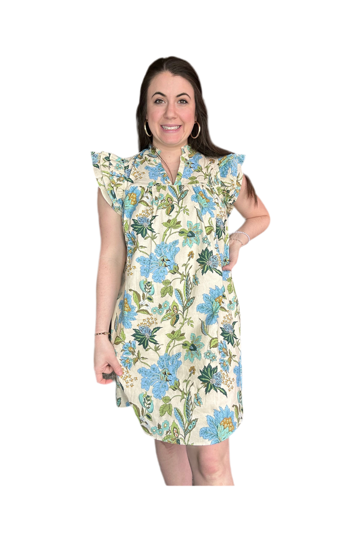 Gigio Floral Split Neck Mini Dress