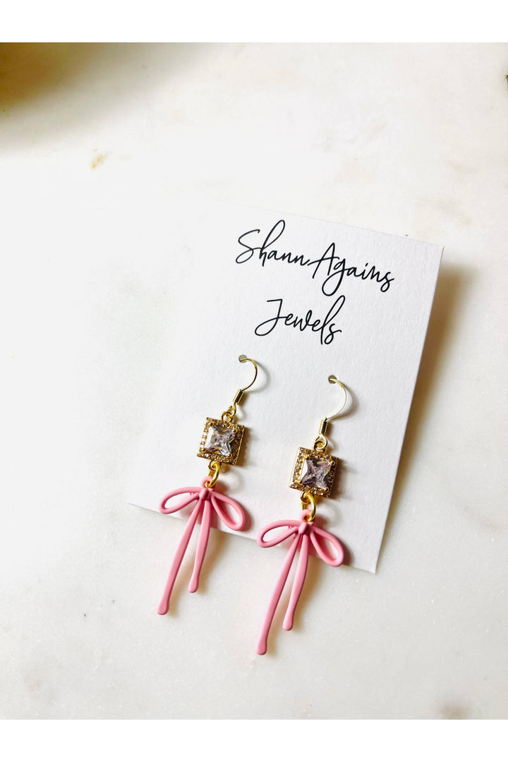 ShannAgains Jewels - Diamond Pink Bow Earrings - Vintage Dragonfly Boutique