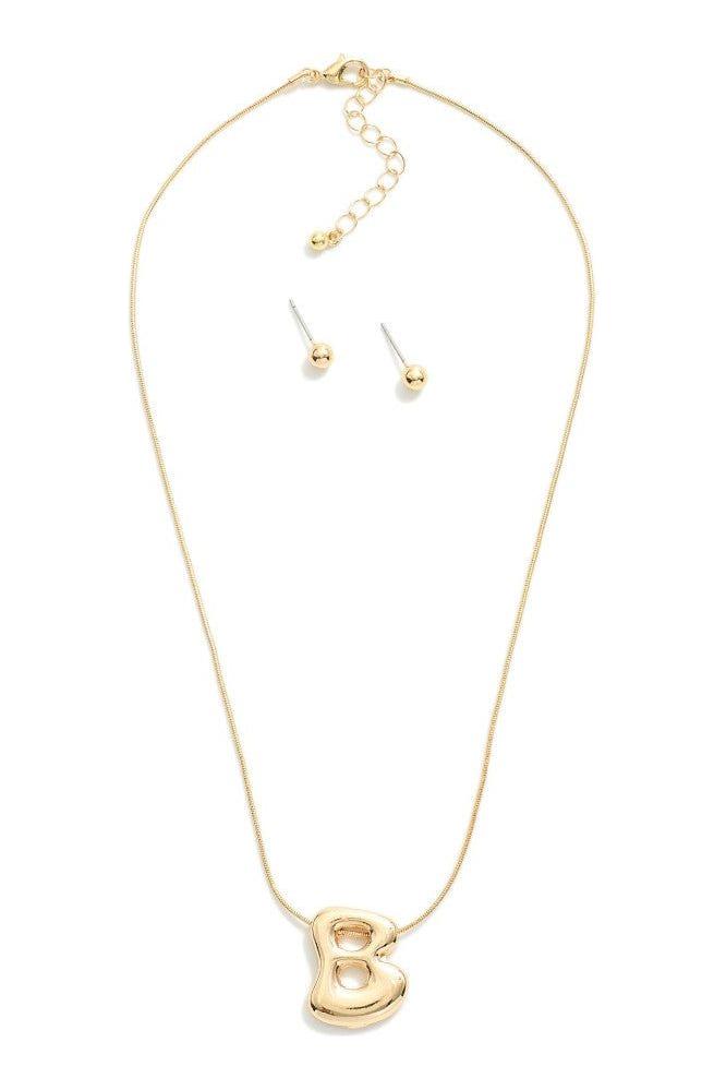 Bubble  Initial Pendant Necklace Set