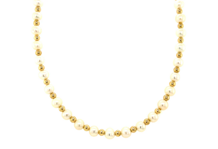 Bara Boheme “May” Gold Bead and Pearl Necklace