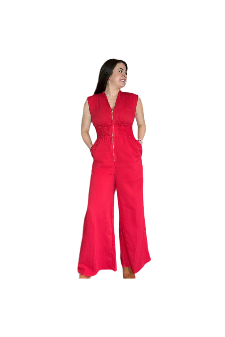 Entro Red Wide Leg Jumpsuit