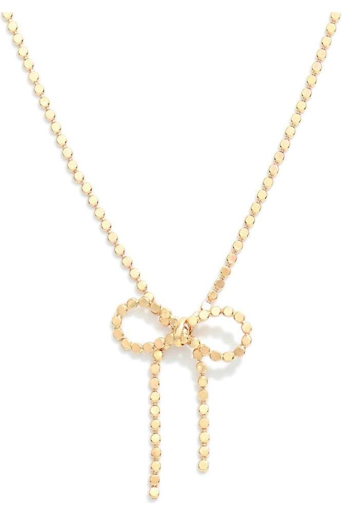 Pressed Ball Chain Necklace with Ball Chain Bow Pendant