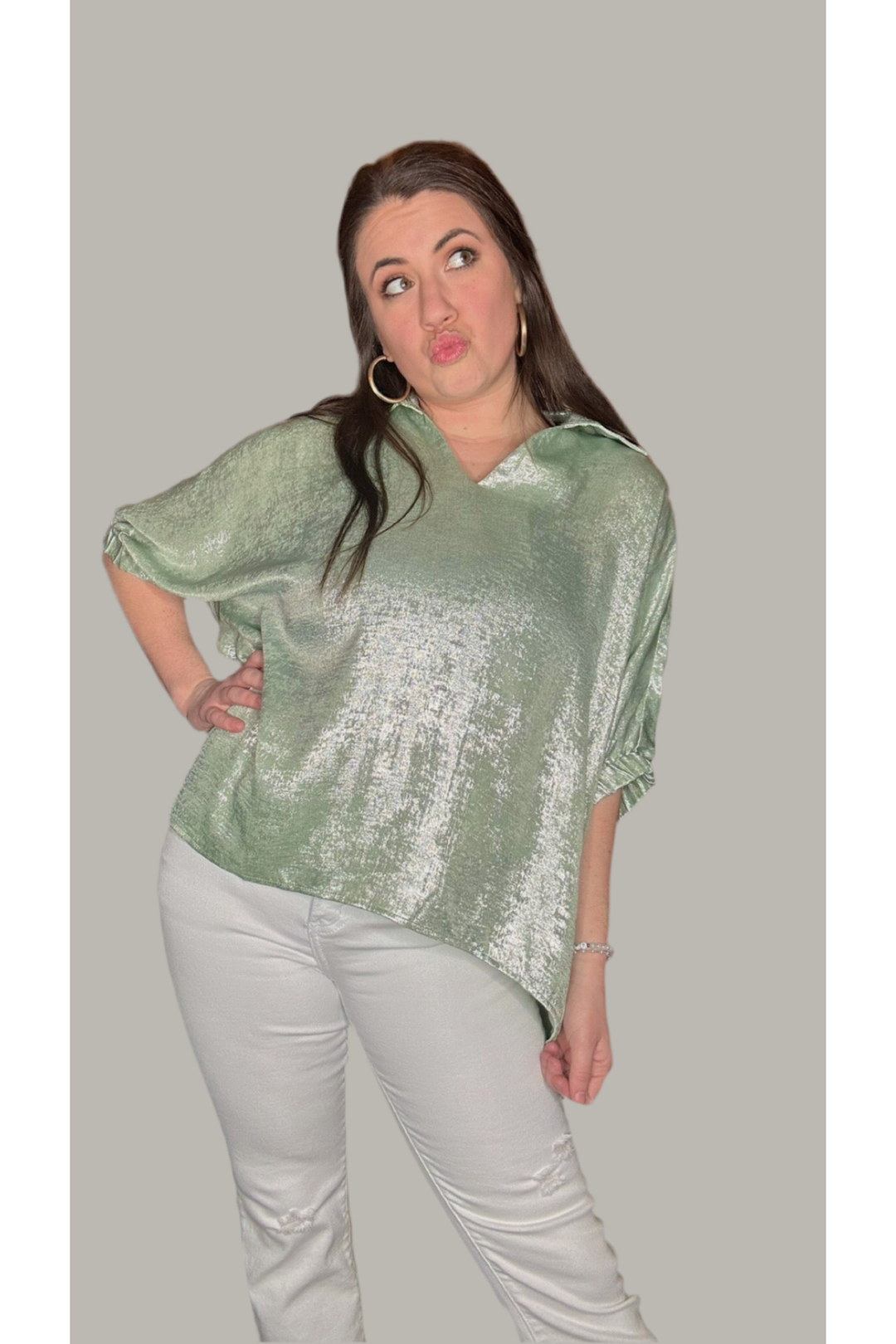 Jodifl  Metallic Boxy Collared Top