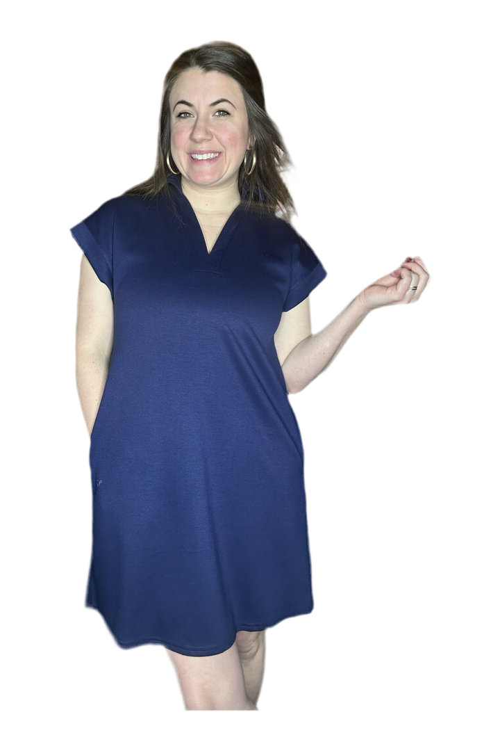 Jodifl Solid Navy Shift Dress