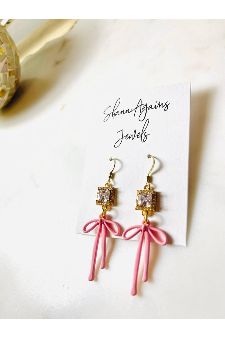 ShannAgains Jewels - Diamond Pink Bow Earrings - Vintage Dragonfly Boutique