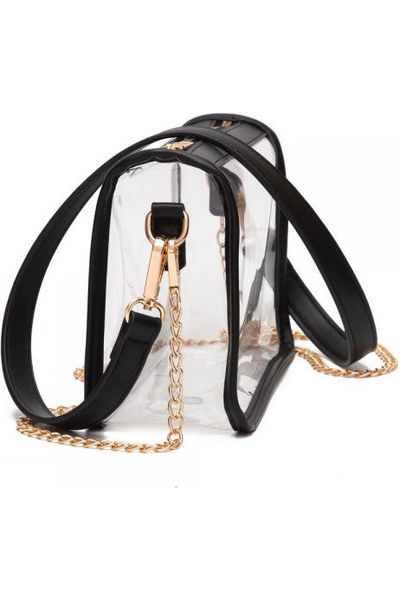 Clear Crossbody Bag w/ Vegan Leather Trim