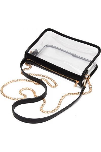 Clear Crossbody Bag w/ Vegan Leather Trim