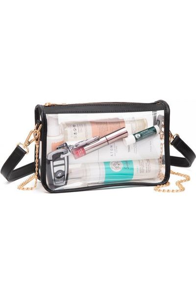 Clear Crossbody Bag w/ Vegan Leather Trim