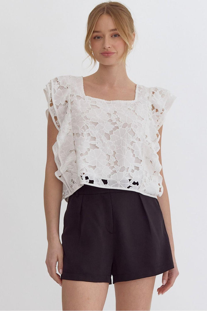 Entro Off White Lace Square Neck Top