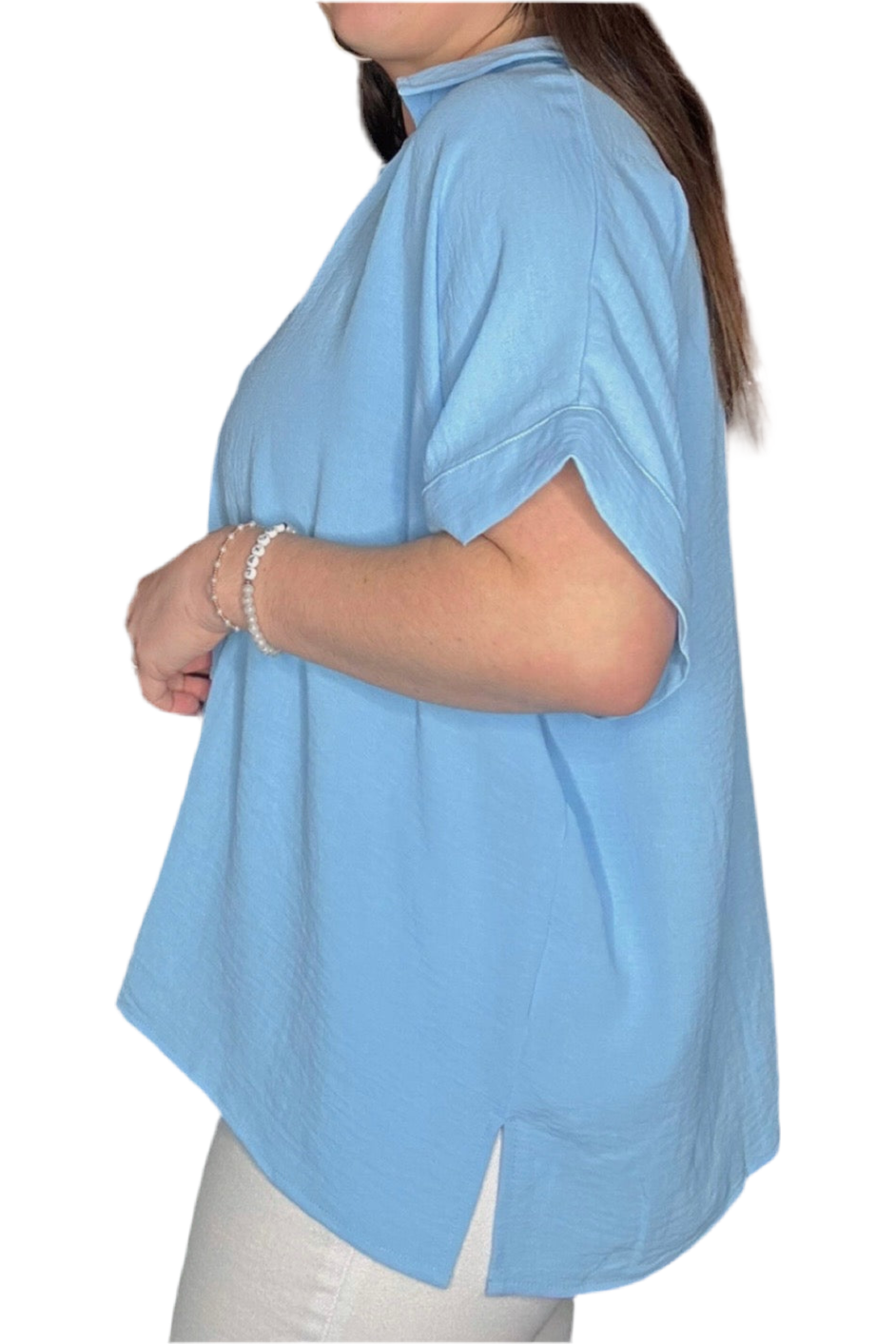 Jodifl Hot Pink or Sky Blue V-neck Cap Sleeve Boxy Top