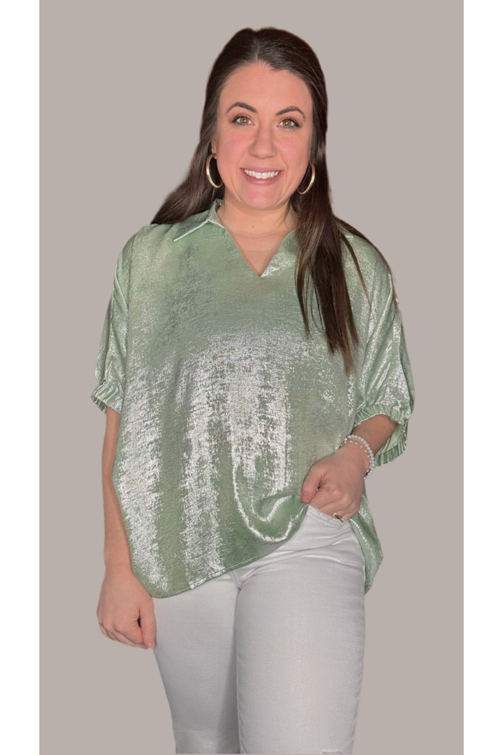 Jodifl  Metallic Boxy Collared Top