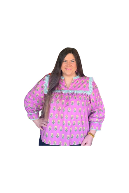 Entro Pink\Purple Patterned 3/4 Length Sleeve Top