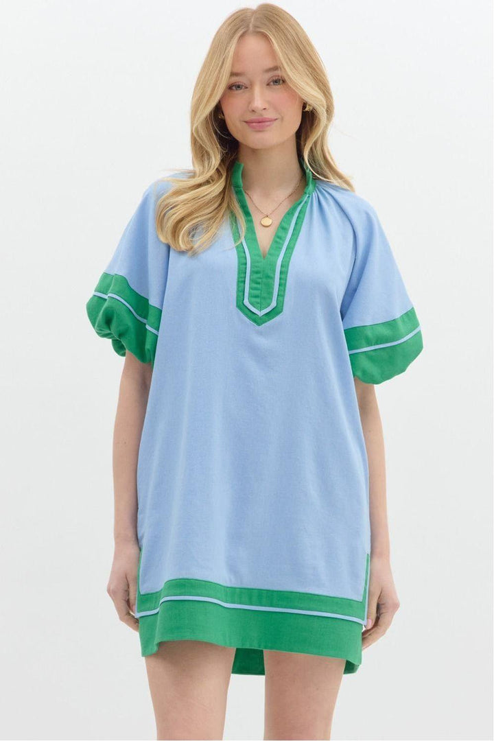 Entro Blue Dress with Green Accents