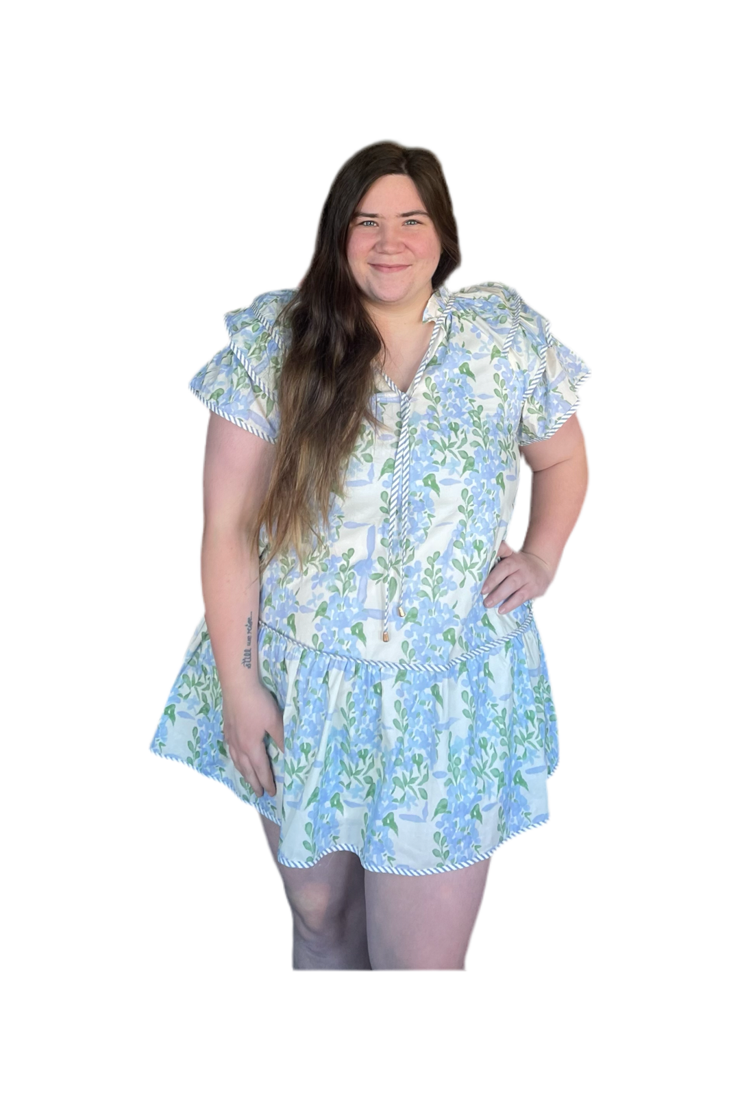 Entro Baby Blue and Cream Floral Pattern Dress