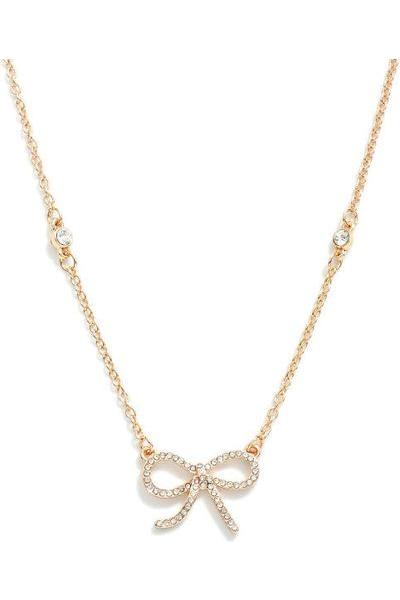 Dainty Chain Link Necklace with Rhinestone Bow Pendant