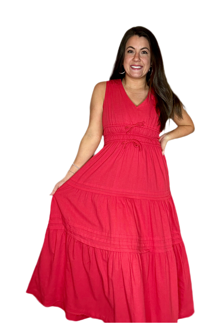 TCEC Red Sleeveless Tiered Dress