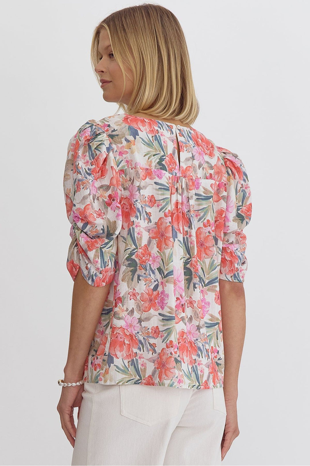 Floral Pattern Multicolored Puff Sleeve Top