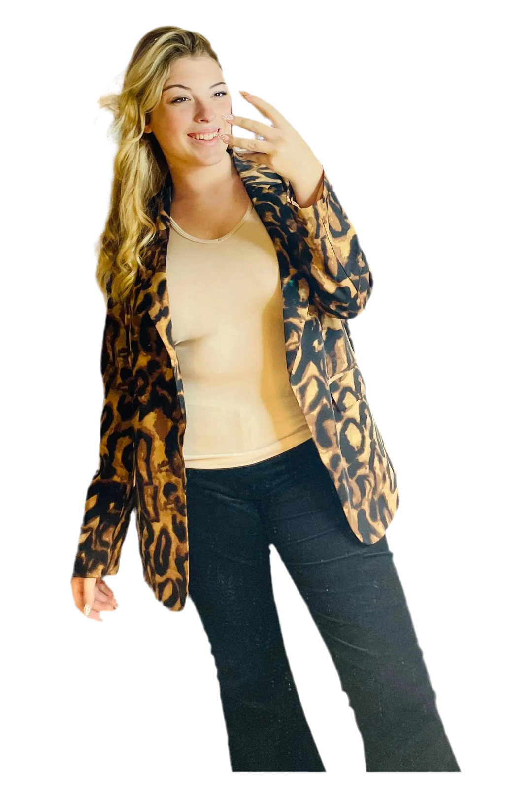 Camel Cheetah Pattern Blazer