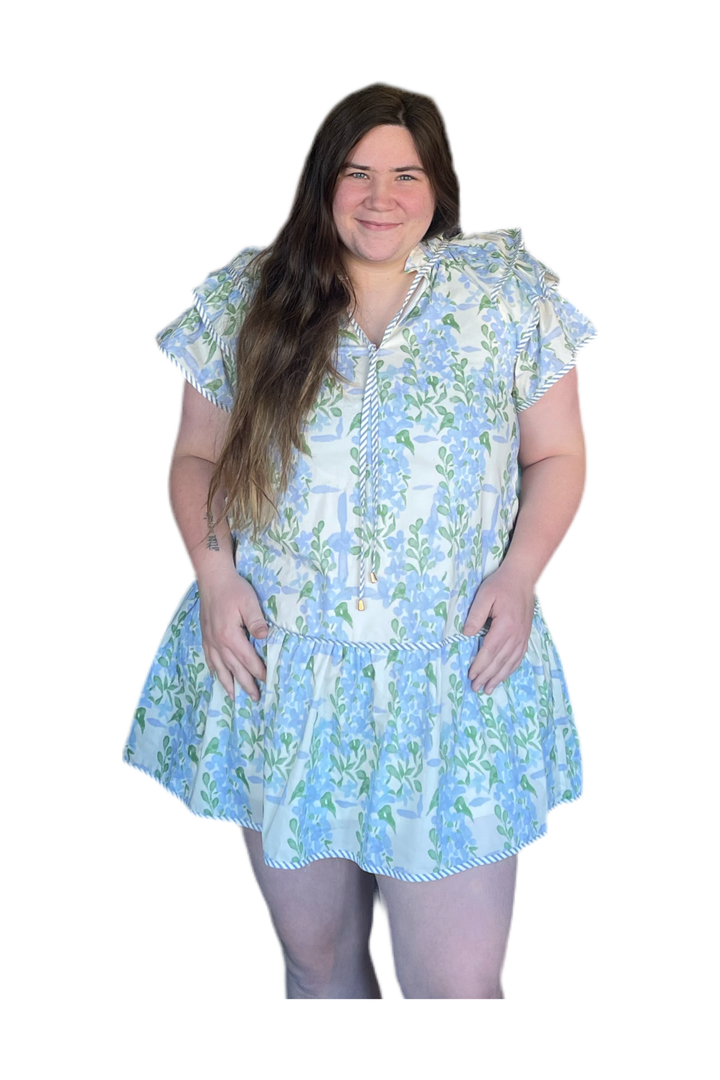 Entro Baby Blue and Cream Floral Pattern Dress