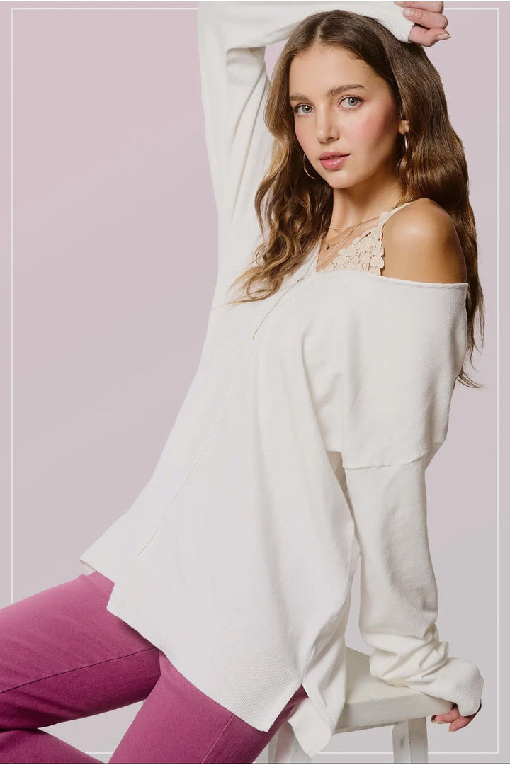 La Miel V-neck Soft Stretchy Long Sleeve Knit Sweater Top