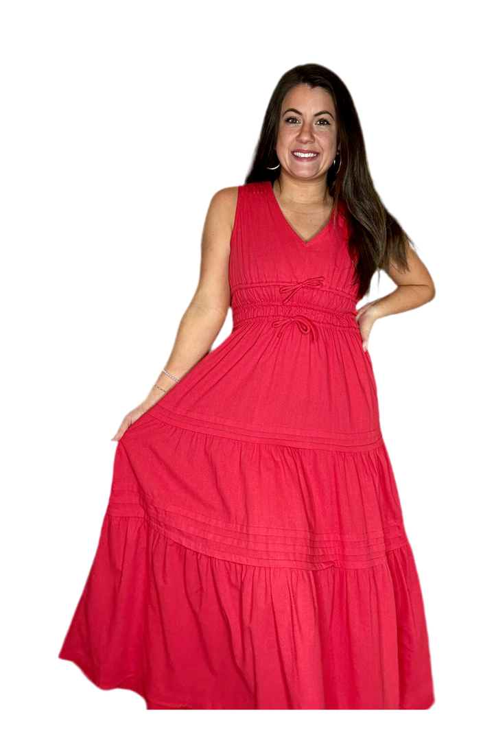 TCEC Red Sleeveless Tiered Dress