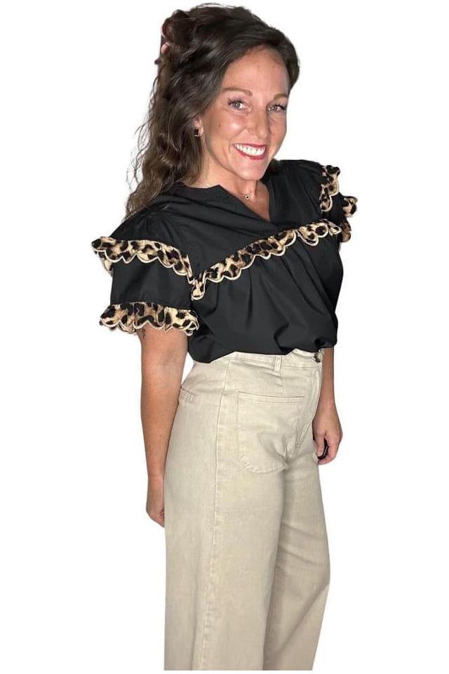 Entro Black Top with Leopard Detail