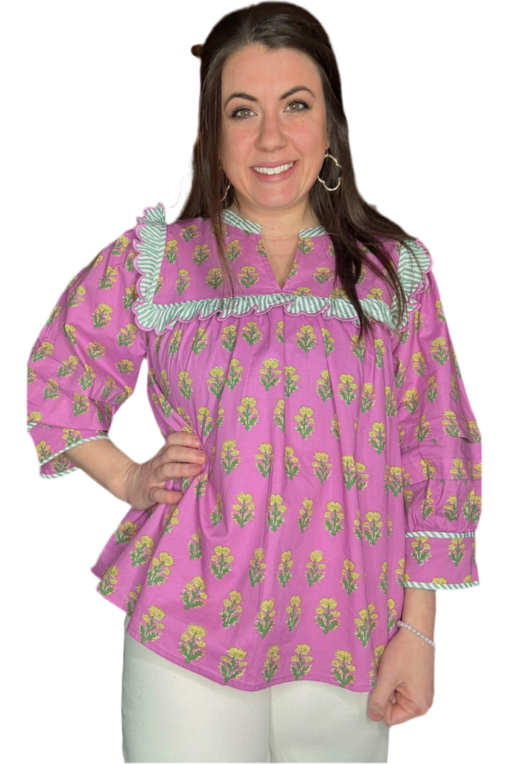 Entro Pink\Purple Patterned 3/4 Length Sleeve Top