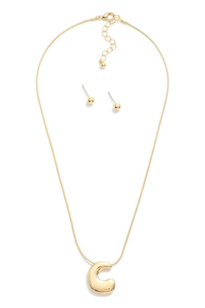 Bubble  Initial Pendant Necklace Set