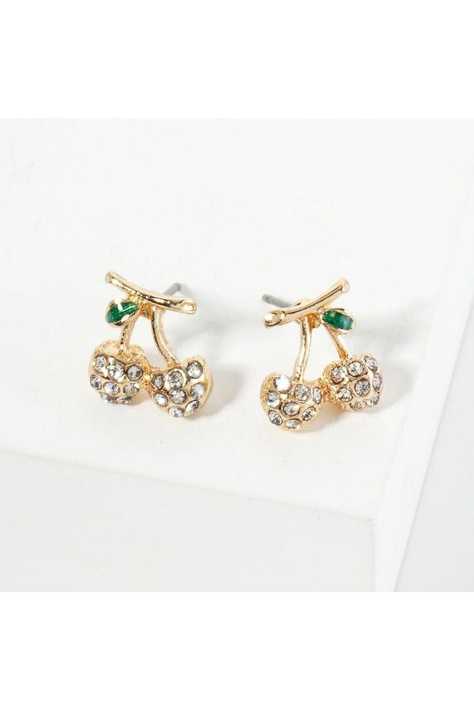 Pave Rhinestone Cherry Earrings