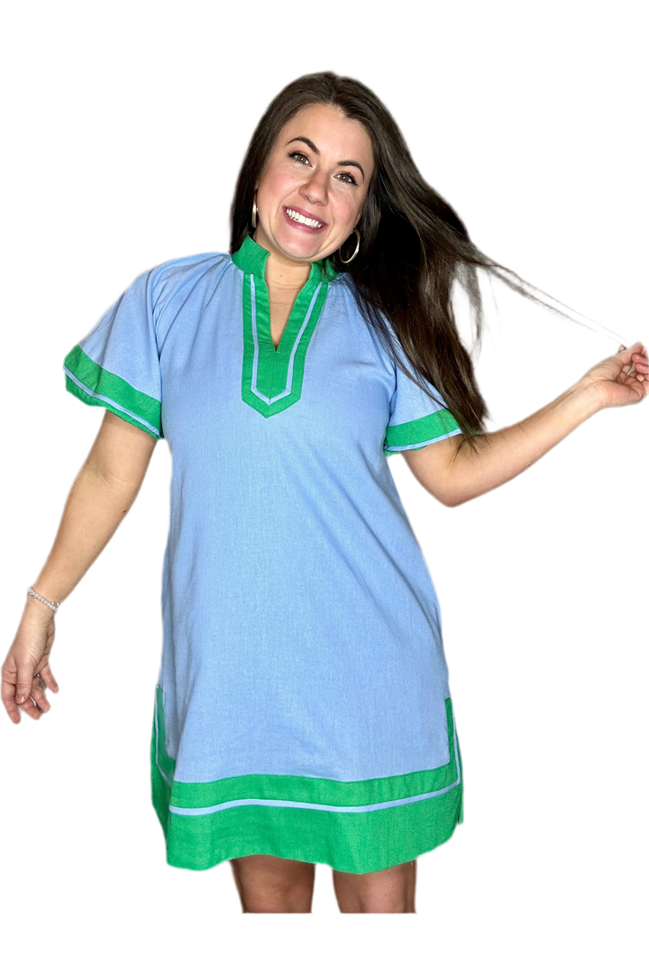 Entro Blue Dress with Green Accents