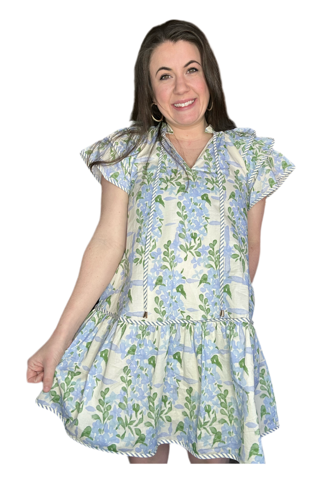 Entro Baby Blue and Cream Floral Pattern Dress