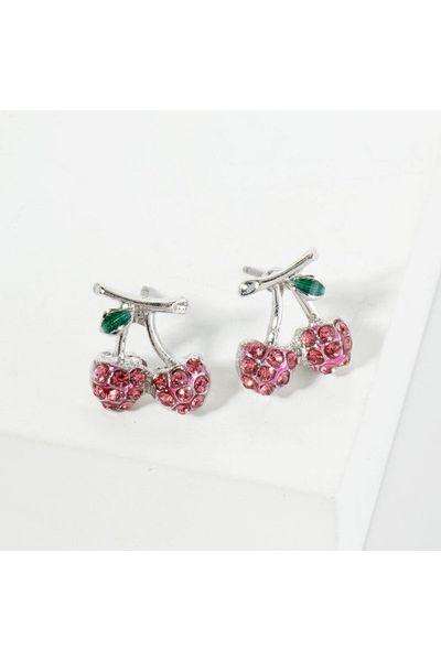 Pave Rhinestone Cherry Earrings