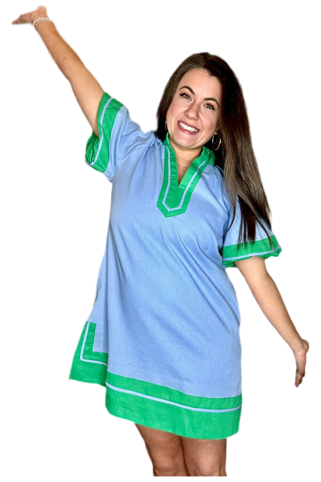 Entro Blue Dress with Green Accents