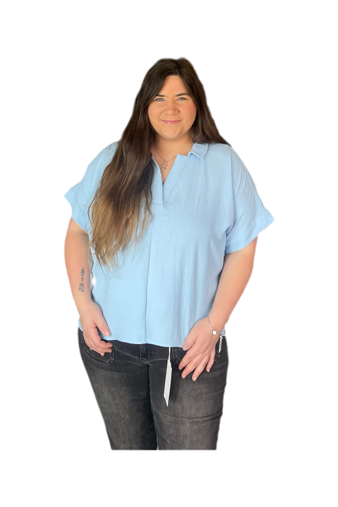 Jodifl Hot Pink or Sky Blue V-neck Cap Sleeve Boxy Top