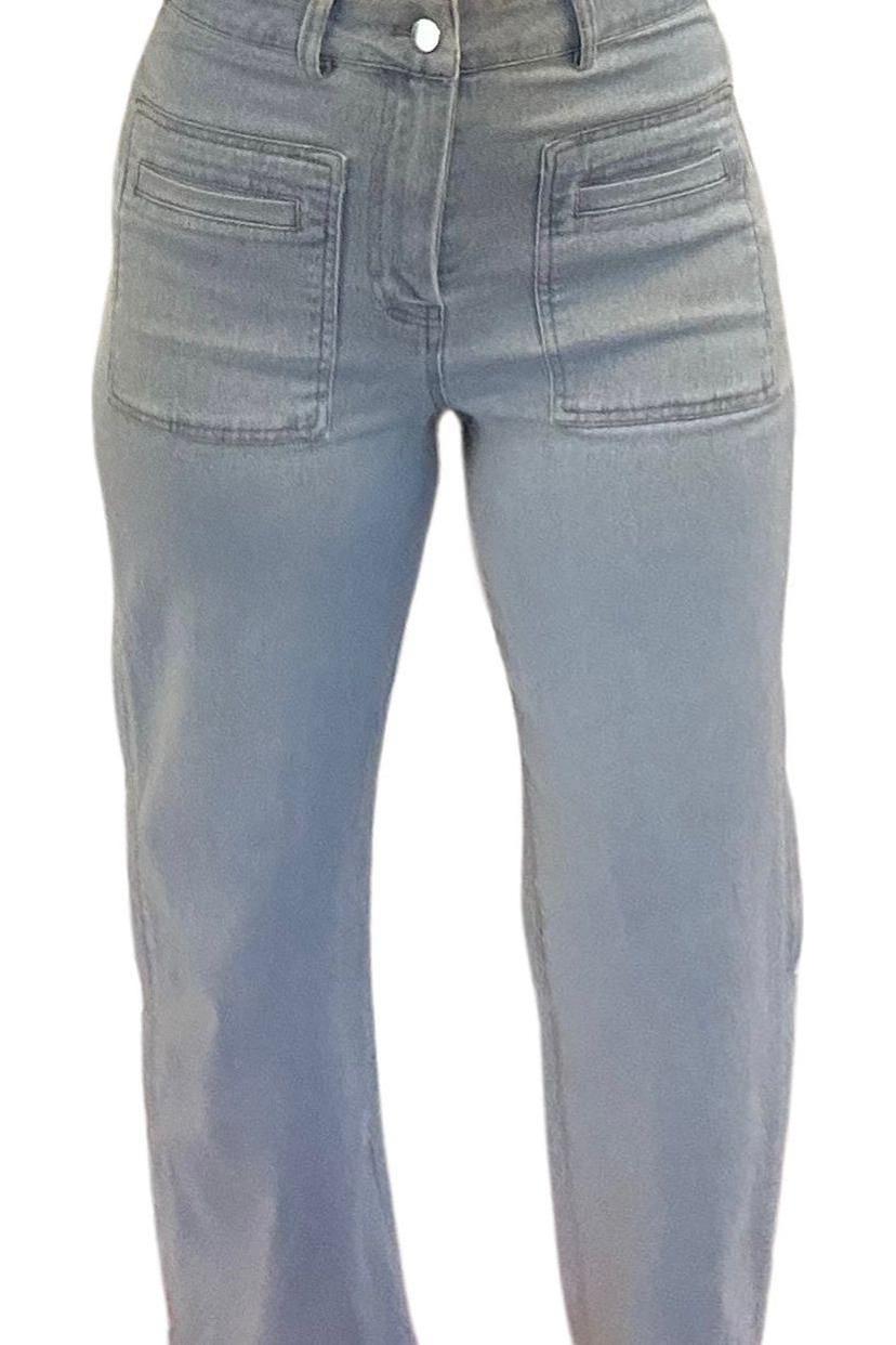 Entro Denim Pants with Patch Pockets and Scalloped Trim