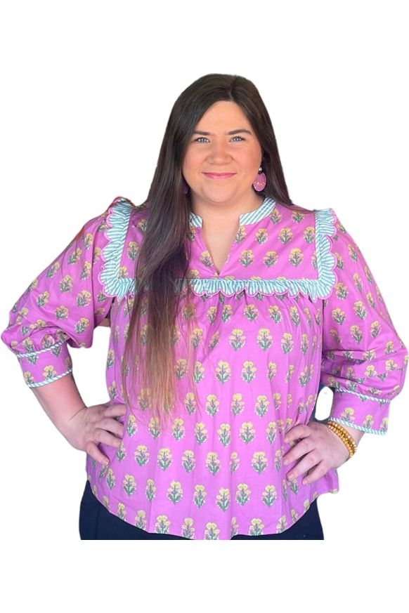 Entro Pink\Purple Patterned 3/4 Length Sleeve Top