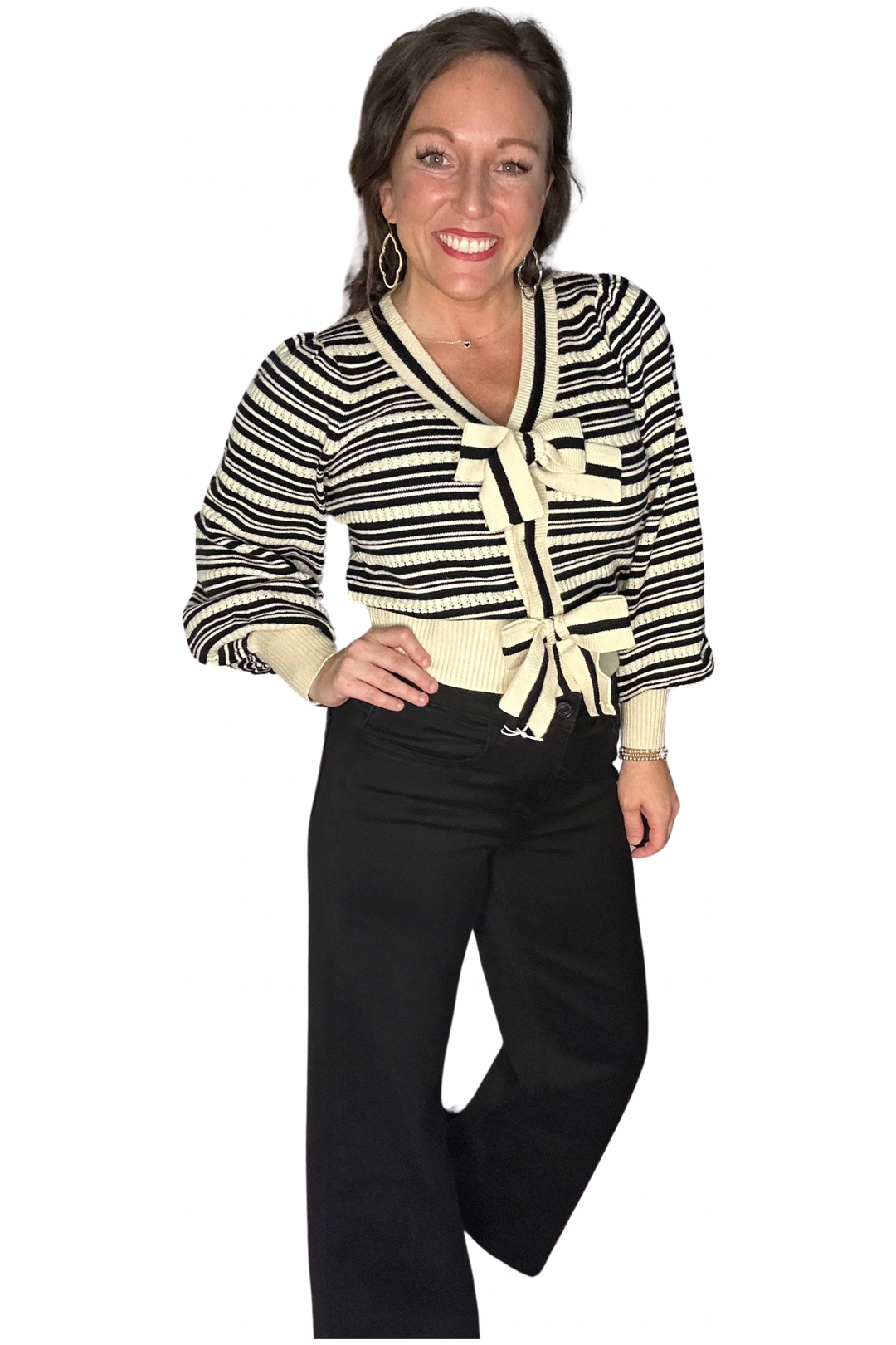 Entro Striped Long Sleeve Cardigan