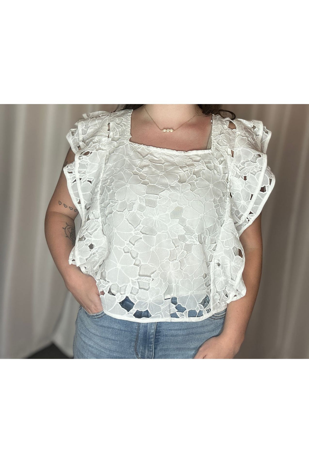 Entro Off White Lace Square Neck Top