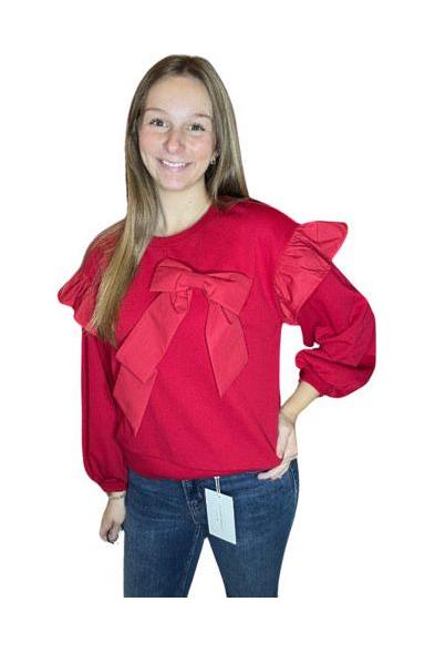 Entro Red Long Sleeve Bow Top