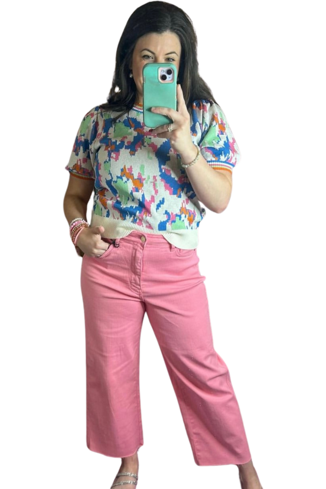 Judy Blue - Tummy Control High-rise Cropped Wide Leg Jeans in Pink - Vintage Dragonfly Boutique