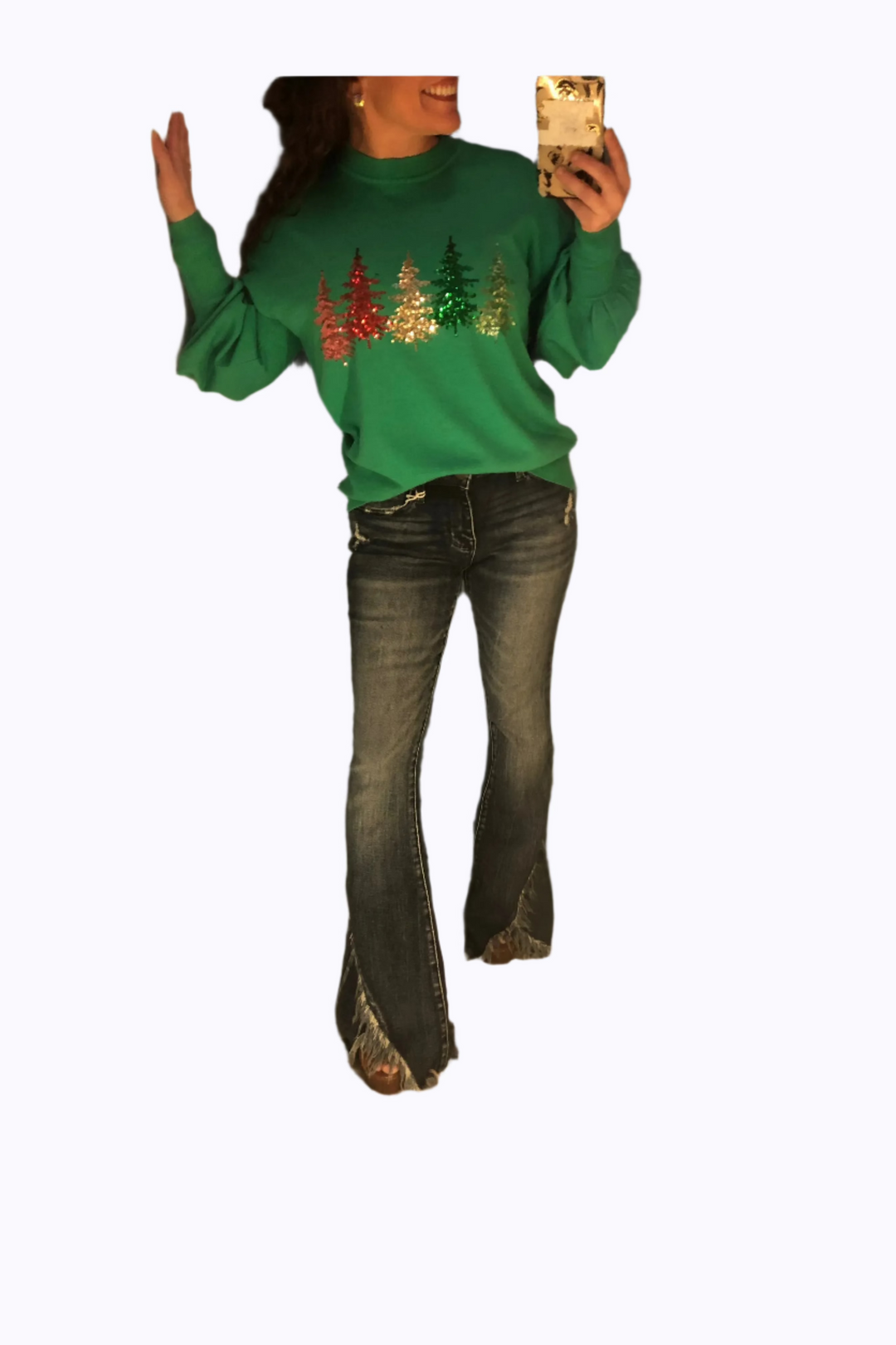 Vine & Love Green Soft Sequined Christmas Tree Sweater - Vintage Dragonfly Boutique