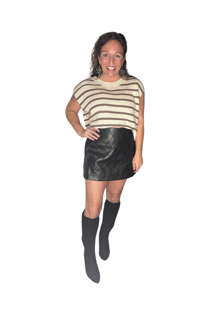 Quilted Faux Leather Skort in Black