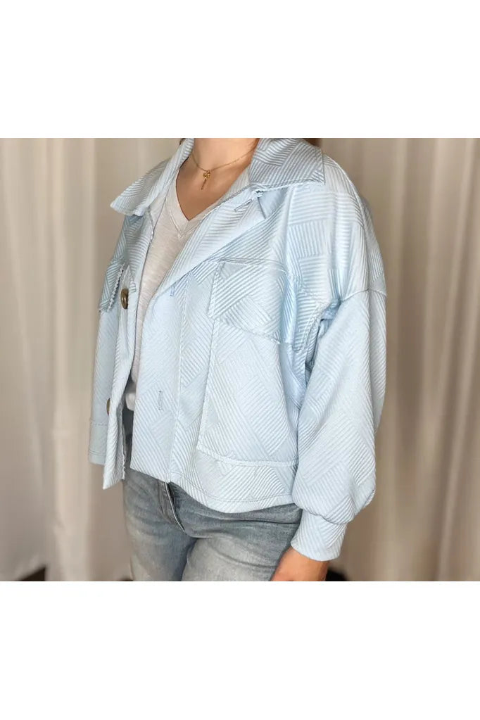 Baby Blue Textured Cropped Shacket